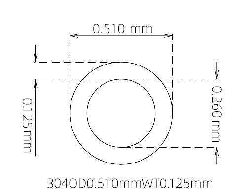 304 Micro Stainless Steel Tube OD 0.510mm ID 0.260mm WT 0.125mm