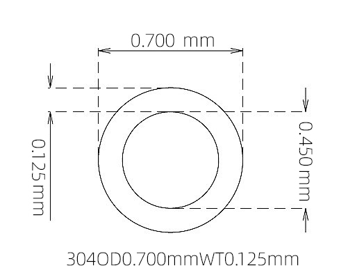304 Micro Stainless Steel Tube OD 0.700mm ID 0.450mm WT 0.125mm