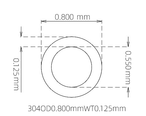 304 Micro Stainless Steel Tube OD 0.800mm ID 0.550mm WT 0.125mm