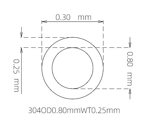 304 Micro Stainless Steel Tube OD 0.80mm ID 0.30mm WT 0.25mm