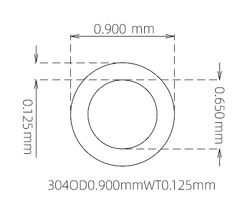 304 Micro Stainless Steel Tube OD 0.900mm ID 0.650mm WT 0.125mm