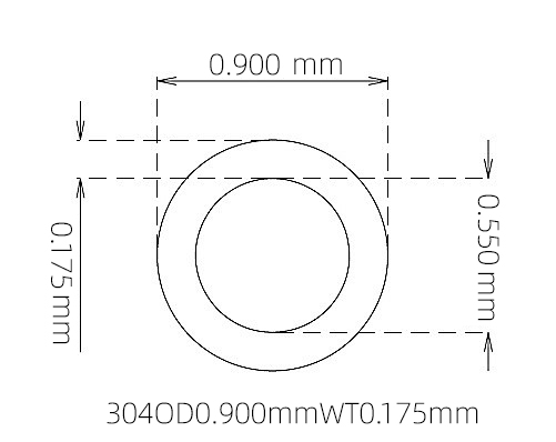 304 Seamless Stainless Steel Capillary Tube OD 0.900mm ID 0.550mm WT 0.175mm