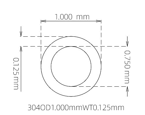 304 Micro Stainless Steel Tube OD 1.000mm ID 0.750mm WT 0.125mm