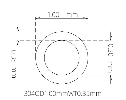 304 Micro Stainless Steel Tube OD 1.00mm ID 0.30mm WT 0.35mm