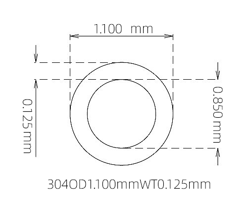 304 Micro Stainless Steel Tube OD 1.100mm ID 0.850mm WT 0.125mm