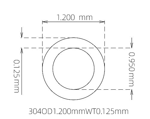 304 Micro Stainless Steel Tube OD 1.200mm ID 0.950mm WT 0.125mm