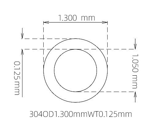 304 Micro Stainless Steel Tube OD 1.300mm ID 1.050mm WT 0.125mm