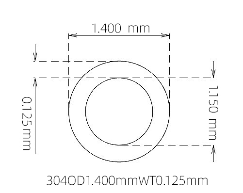304 Micro Stainless Steel Tube OD 1.400mm ID 1.150mm WT 0.125mm