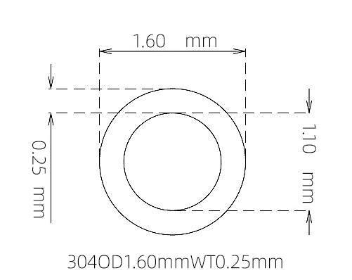 304 Micro Stainless Steel Tube OD 1.60mm ID 1.10mm WT 0.25mm