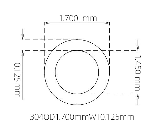 304 Micro Stainless Steel Tube OD 1.700mm ID 1.450mm WT 0.125mm