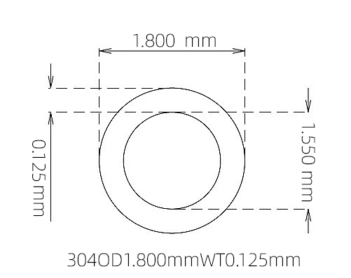 304 Micro Stainless Steel Tube OD 1.800mm ID 1.550mm WT 0.125mm
