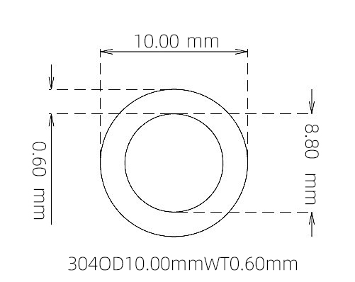304 Thin Wall Stainless Steel Tube OD 10.00mm ID 8.80mm WT 0.60mm