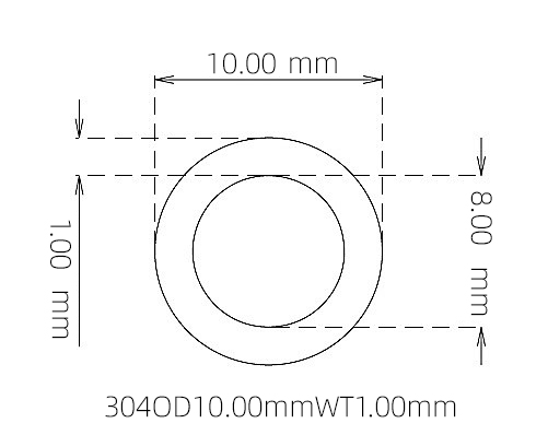 304 Seamless Stainless Steel Capillary Tube OD 10.00mm ID 8.00mm WT 1.00mm