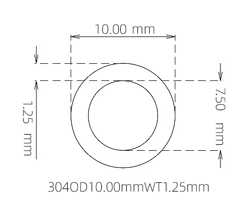 304 Thin Wall Stainless Steel Tube OD 10.00mm ID 7.50mm WT 1.25mm