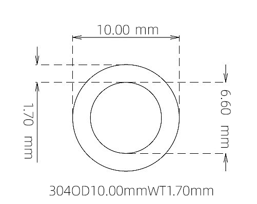 304 Seamless Stainless Steel Capillary Tube OD 10.00mm ID 6.60mm WT 1.70mm