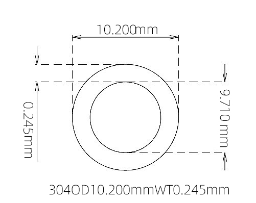 304 Seamless Stainless Steel Capillary Tube OD 10.200mm ID 9.710mm WT 0.245mm