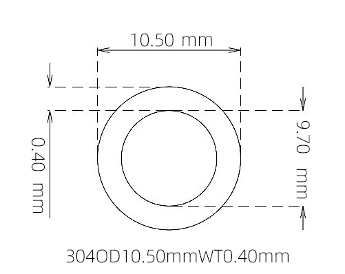 304 Seamless Stainless Steel Capillary Tube OD 10.50mm ID 9.70mm WT 0.40mm