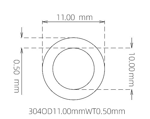 304 Thin Wall Stainless Steel Tube OD 11.00mm ID 10.00mm WT 0.50mm