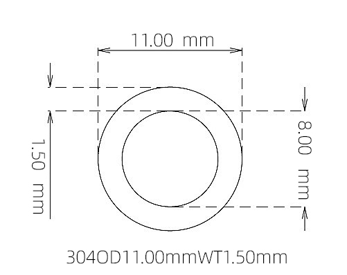 304 Seamless Stainless Steel Capillary Tube OD 11.00mm ID 8.00mm WT 1.50mm