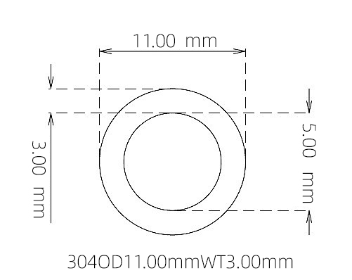 304 Seamless Stainless Steel Capillary Tube OD 11.00mm ID 5.00mm WT 3.00mm