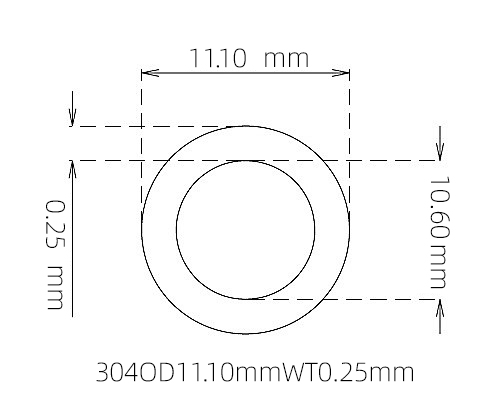 304 Seamless Stainless Steel Capillary Tube OD 11.10mm ID 10.60mm WT 0.25mm