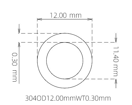 304 Thin Wall Stainless Steel Tube OD 12.00mm ID 11.40mm WT 0.30mm