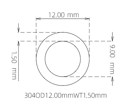 304 Seamless Stainless Steel Capillary Tube OD 12.00mm ID 9.00mm WT 1.50mm