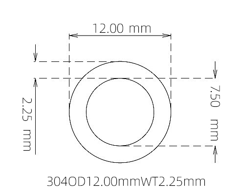 304 Seamless Stainless Steel Capillary Tube OD 12.00mm ID 7.50mm WT 2.25mm