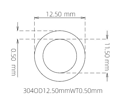 304 Thin Wall Stainless Steel Tube OD 12.50mm ID 11.50mm WT 0.50mm