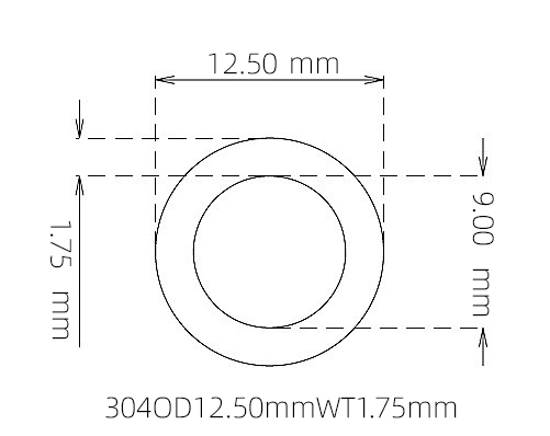 304 Seamless Stainless Steel Capillary Tube OD 12.50mm ID 9.00mm WT 1.75mm