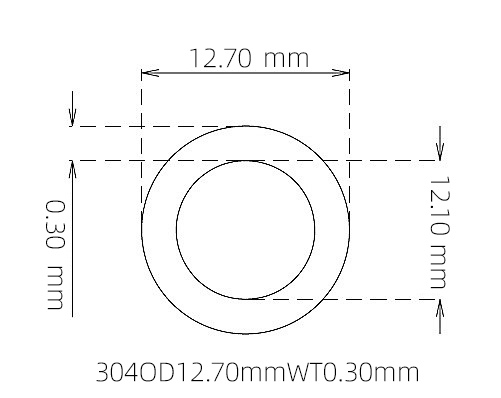304 Thin Wall Stainless Steel Tube OD 12.70mm ID 12.10mm WT 0.30mm