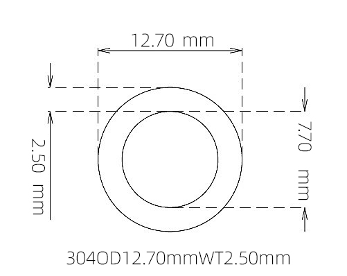 304 Seamless Stainless Steel Capillary Tube OD 12.70mm ID 7.70mm WT 2.50mm