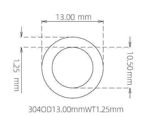 304 Seamless Stainless Steel Capillary Tube OD 13.00mm ID 10.50mm WT 1.25mm