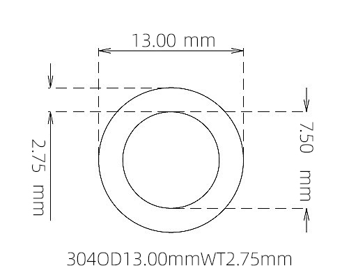 304 Seamless Stainless Steel Capillary Tube OD 13.00mm ID 7.50mm WT 2.75mm