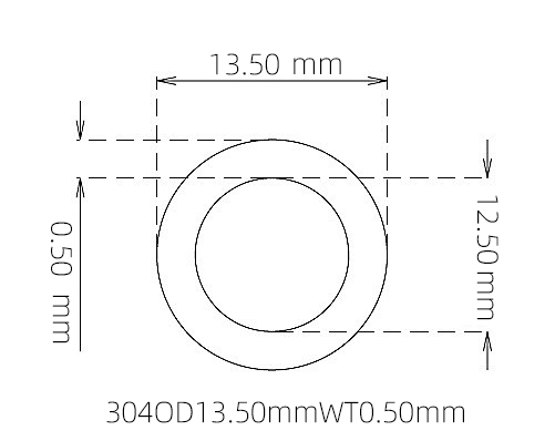 304 Thin Wall Stainless Steel Tube OD 13.50mm ID 12.50mm WT 0.50mm