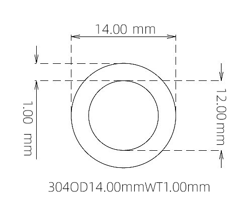 304 Seamless Stainless Steel Capillary Tube OD 14.00mm ID 12.00mm WT 1.00mm