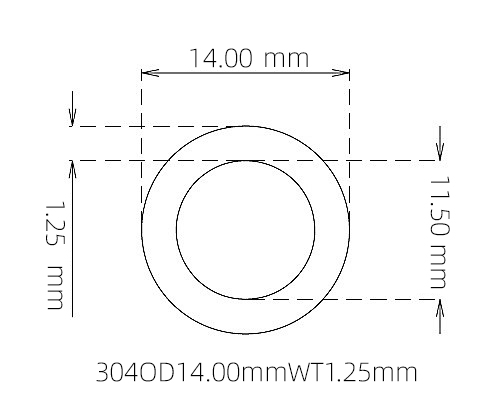 304 Seamless Stainless Steel Capillary Tube OD 14.00mm ID 11.50mm WT 1.25mm