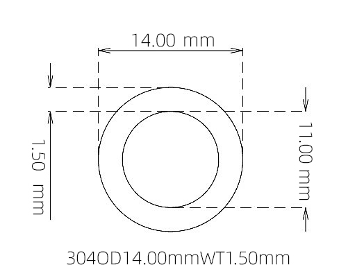 304 Seamless Stainless Steel Capillary Tube OD 14.00mm ID 11.00mm WT 1.50mm