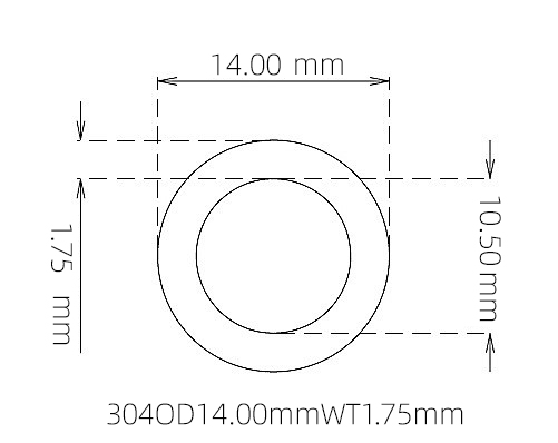 304 Seamless Stainless Steel Capillary Tube OD 14.00mm ID 10.50mm WT 1.75mm