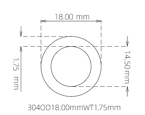 304 Seamless Stainless Steel Capillary Tube OD 18.00mm ID 14.50mm WT 1.75mm