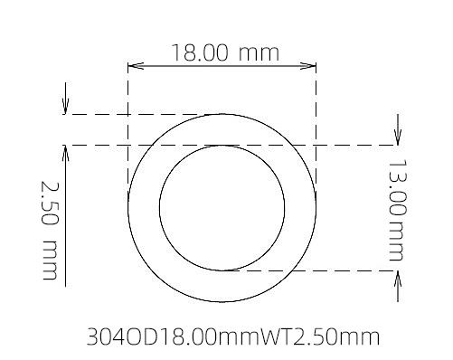 304 Seamless Stainless Steel Capillary Tube OD 18.00mm ID 13.00mm WT 2.50mm