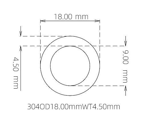 304 Seamless Stainless Steel Capillary Tube OD 18.00mm ID 9.00mm WT 4.50mm