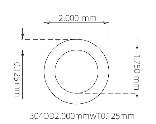 304 Micro Stainless Steel Tube OD 2.000mm ID 1.750mm WT 0.125mm