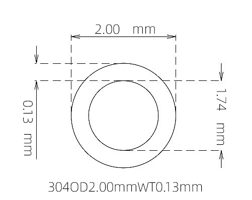 304 Micro Stainless Steel Tube OD 2.00mm ID 1.74mm WT 0.13mm