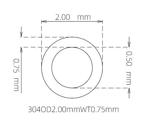 304 Micro Stainless Steel Tube OD 2.00mm ID 0.50mm WT 0.75mm