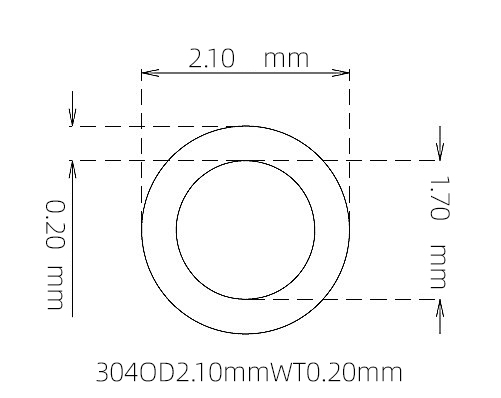 304 Thin Wall Stainless Steel Tube OD 2.10mm ID 1.70mm WT 0.20mm