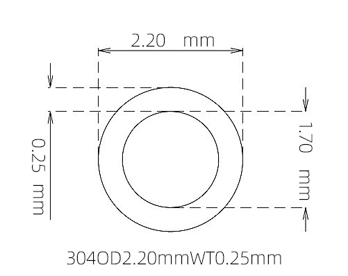304 Thin Wall Stainless Steel Tube OD 2.20mm ID 1.70mm WT 0.25mm
