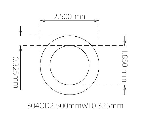 304 Thin Wall Stainless Steel Tube OD 2.500mm ID 1.850mm WT 0.325mm