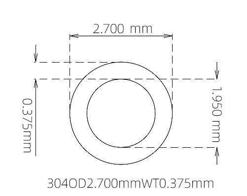 304 Thin Wall Stainless Steel Tube OD 2.700mm ID 1.950mm WT 0.375mm