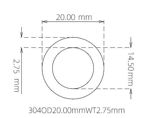 304 Seamless Stainless Steel Capillary Tube OD 20.00mm ID 14.50mm WT 2.75mm